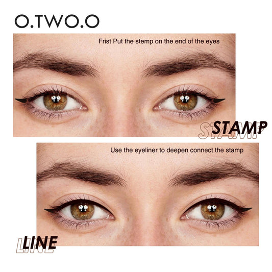 O.TWO.O Eyeliner Stamp Black Liquid Eyeliner Pen Waterproof Fast Dry Double-Ended Eye Liner Pencil Make-Up for Women Cos