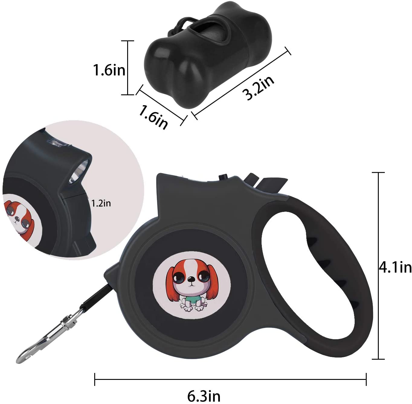 LED Lighted Retractable Nylon Dog Leash - Blue