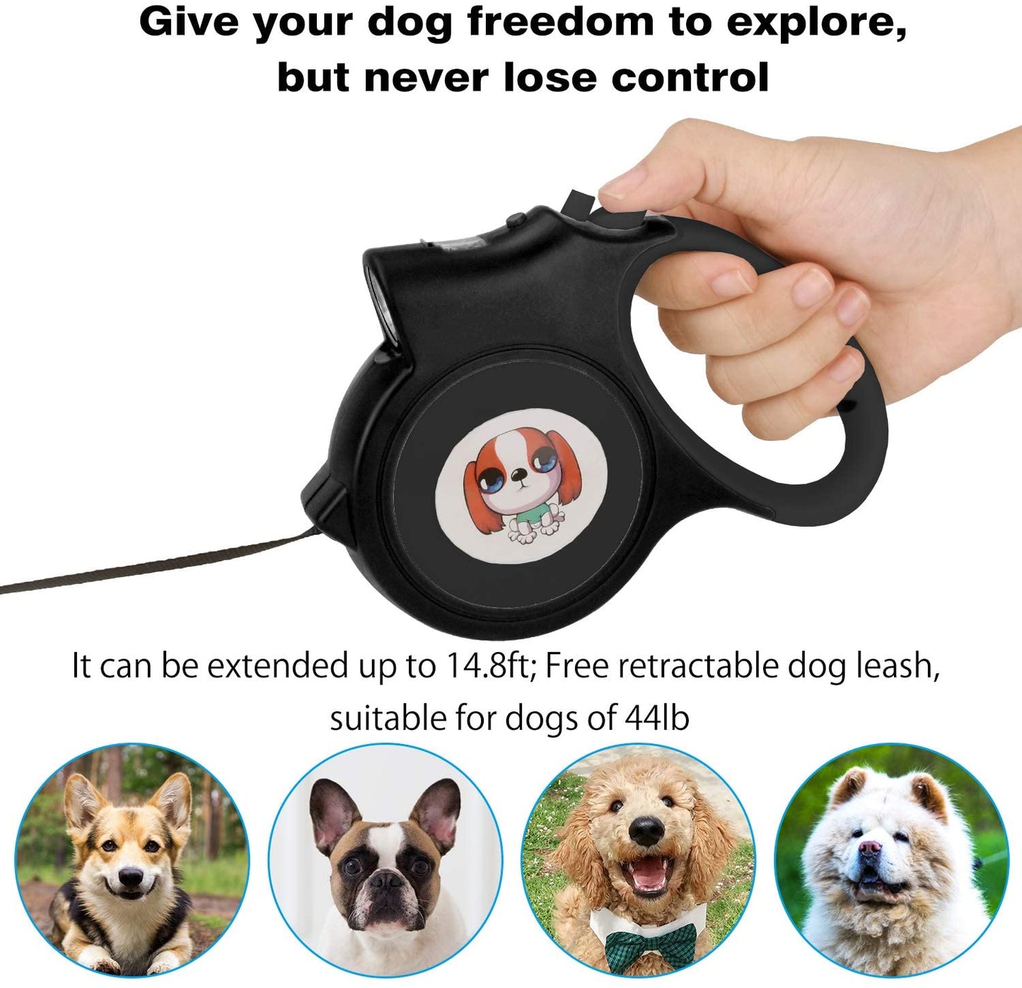 LED Lighted Retractable Nylon Dog Leash - Blue
