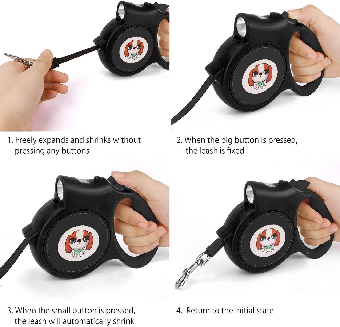 LED Lighted Retractable Nylon Dog Leash - Blue