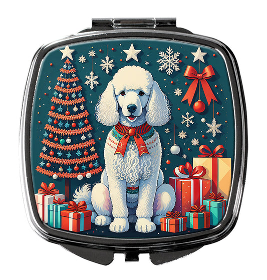 White Poodle Christmas Compact Mirror