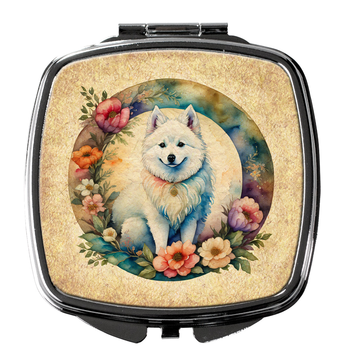 American Eskimo and Flowers Compact Mirror