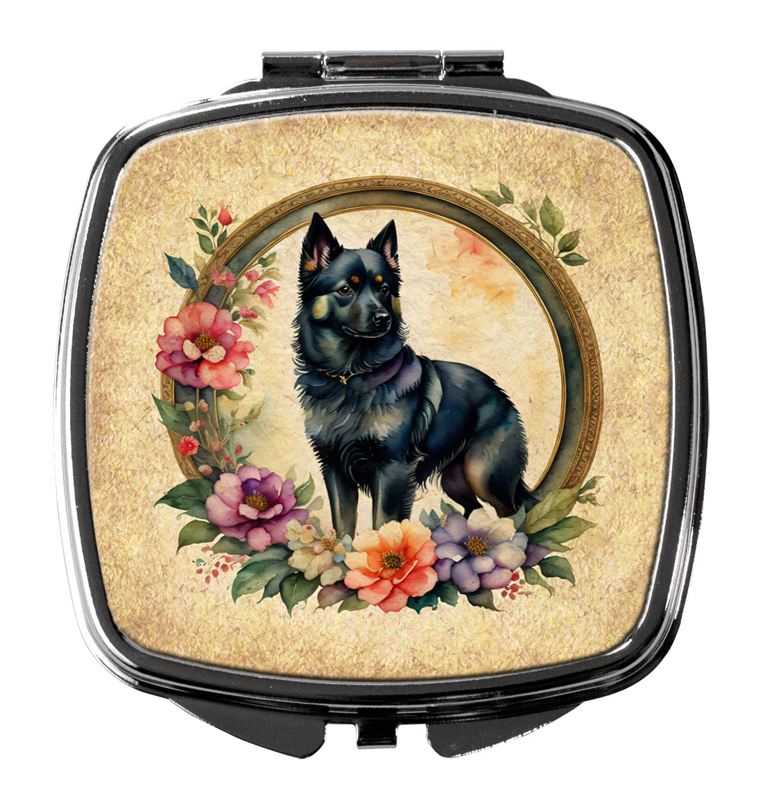 Schipperke and Flowers Compact Mirror