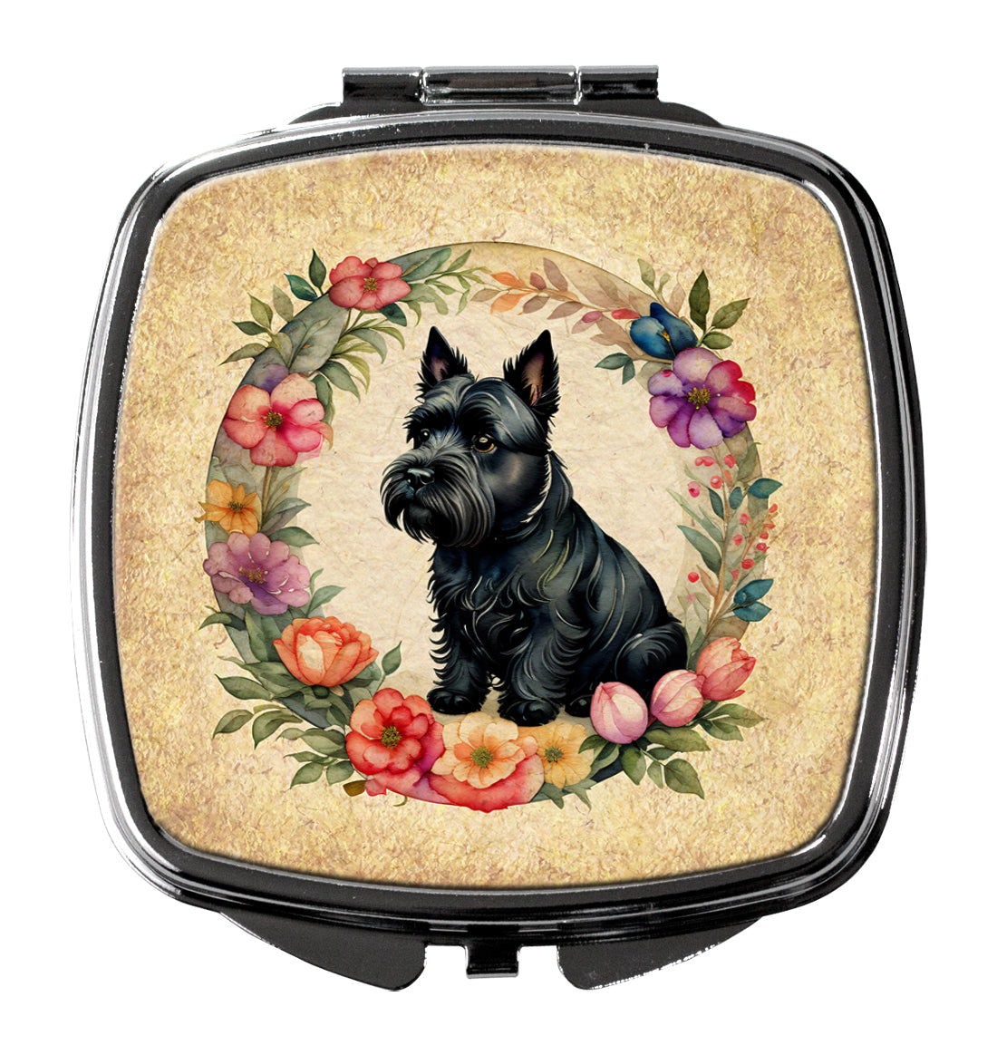Scottish Terrier and Flowers Compact Mirror