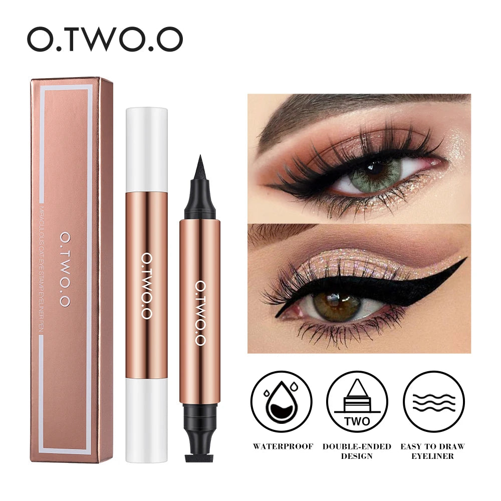 O.TWO.O Eyeliner Stamp Black Liquid Eyeliner Pen Waterproof Fast Dry Double-Ended Eye Liner Pencil Make-Up for Women Cos