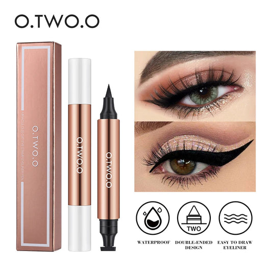 O.TWO.O Eyeliner Stamp Black Liquid Eyeliner Pen Waterproof Fast Dry Double-Ended Eye Liner Pencil Make-Up for Women Cos