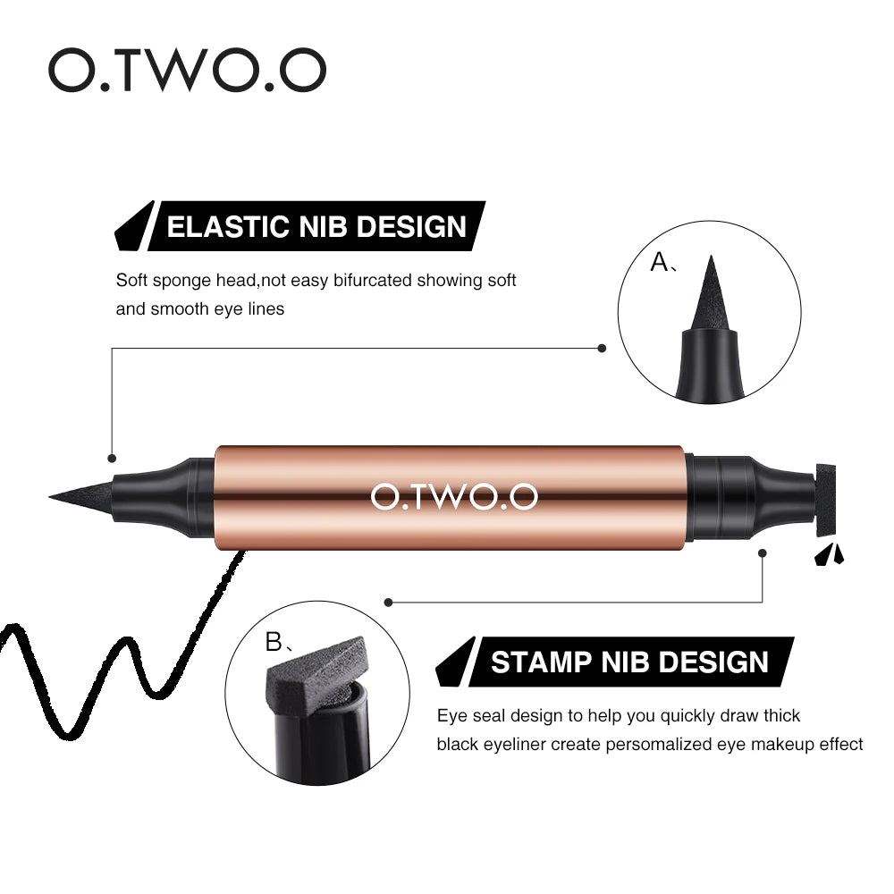 O.TWO.O Eyeliner Stamp Black Liquid Eyeliner Pen Waterproof Fast Dry Double-Ended Eye Liner Pencil Make-Up for Women Cos