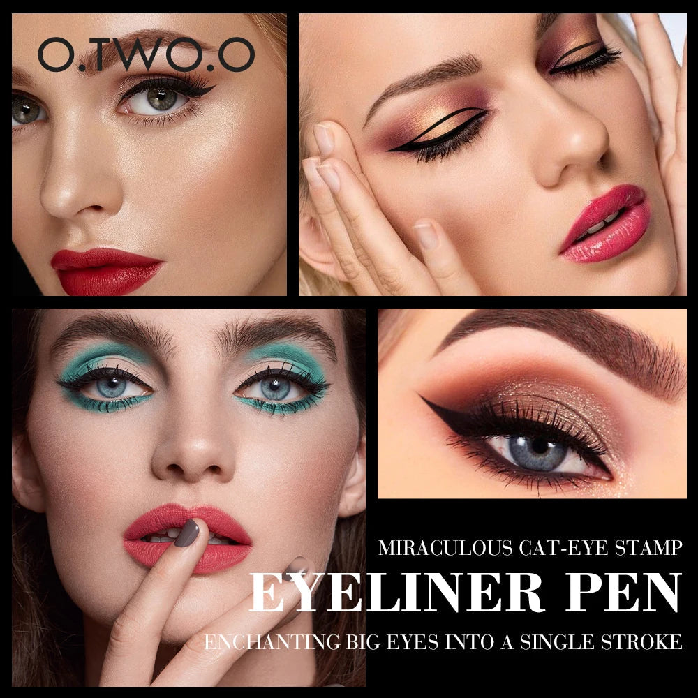 O.TWO.O Eyeliner Stamp Black Liquid Eyeliner Pen Waterproof Fast Dry Double-Ended Eye Liner Pencil Make-Up for Women Cos